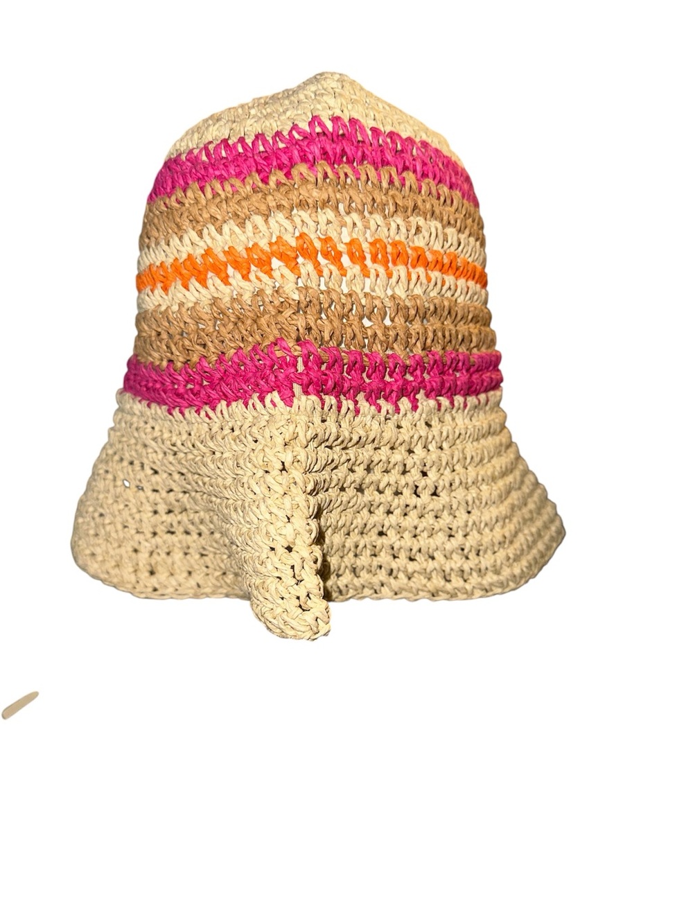 No Boundaries Women's Straw Bucket Hat in Pink Orange Stripe